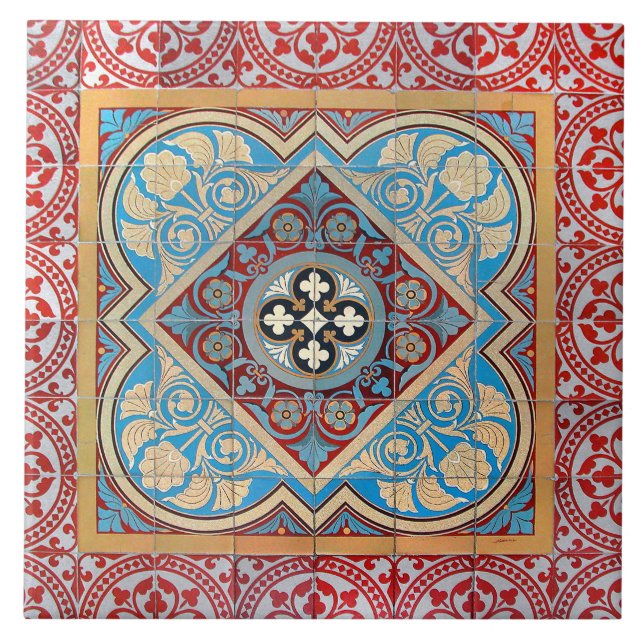 Azulejo Repro Alemán Geométrico Art Nouveau Jugendstil (Frente)