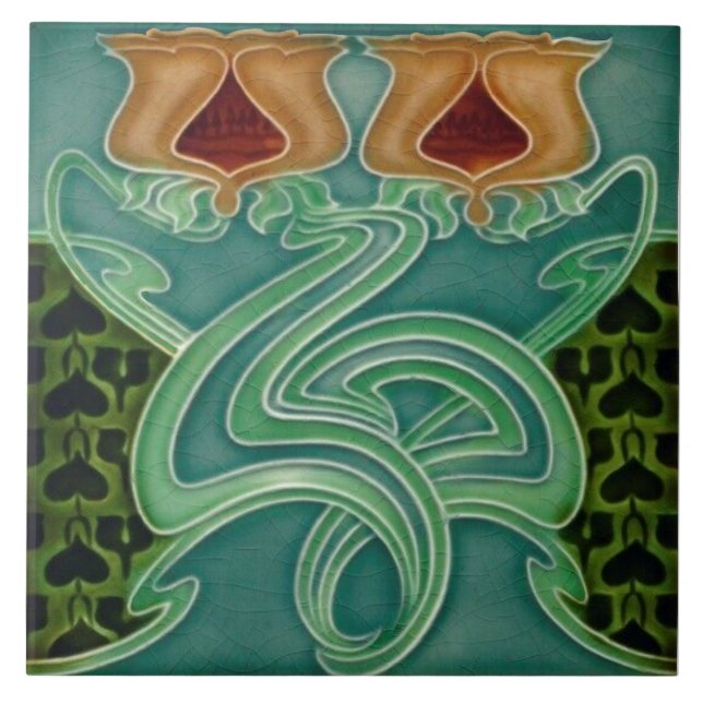 Azulejo Repro Antigua Richards Art Nouveau Floral Majolica (Frente)