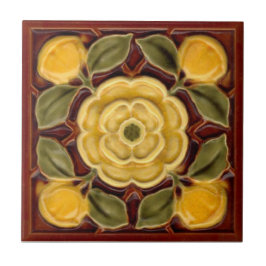 Azulejo Repro Antiguo Faux Relief Tudor Rosa Majolica