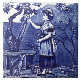 Azulejo Repro Antiguo Wedgwood Azul Septiembre Figural