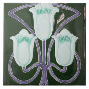 Azulejo Repro Arte Nuevo Eduardiano Tulipán Verde Floral T