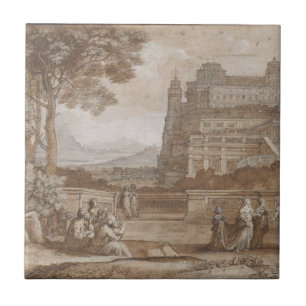 Azulejo Repro Black and White Tile River Scene