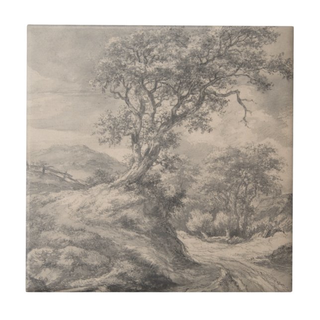Azulejo Repro Black and White Tile River Scene (Frente)