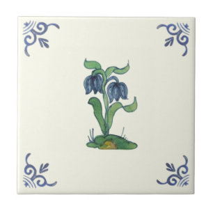 Azulejo Repro Blue Tulips Delft pintado a mano
