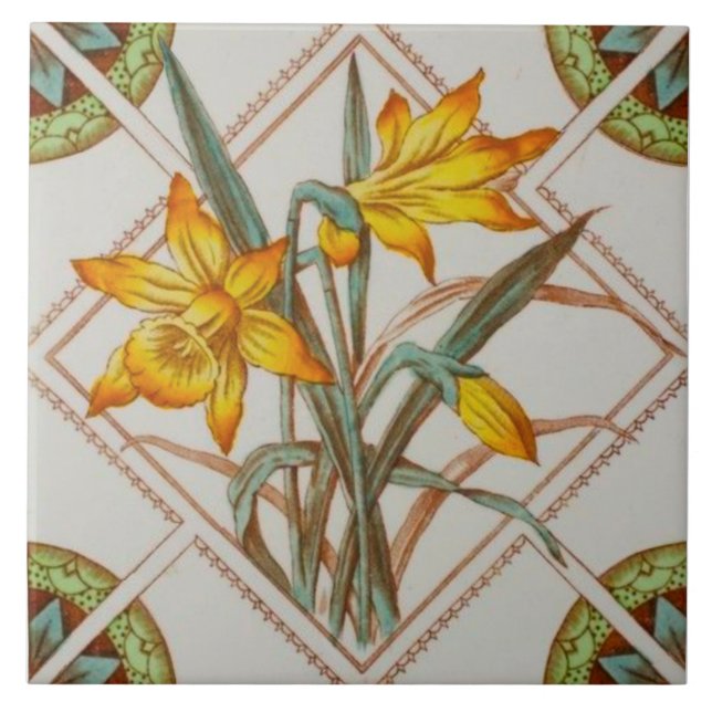Azulejo Repro Bright c1900 Daffodils Transferware (Frente)