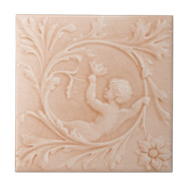 Azulejo Repro c1880 Minton Faux Relief Cherub Peach