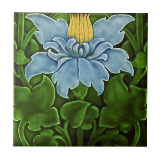 Azulejo Repro c1900 Faux Relief Art Noveau Majolica Floral (Frente)