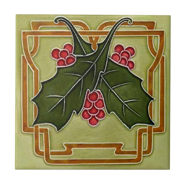 Azulejo Repro de los Navidades de Art Nouveau Deco Holly B (Frente)