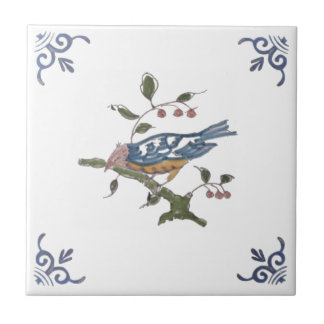 Azulejo Repro Delft Bird en una sucursal con bayas en mosa