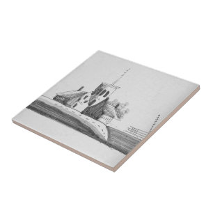 Azulejo Repro Delft capilla holandesa en blanco y negro Ti