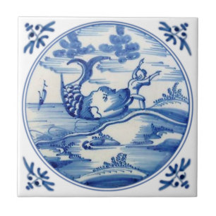 Azulejo Repro Delft: Jonás bíblico y la ballena de los a
