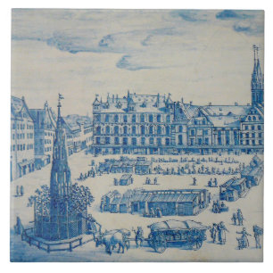 Azulejo Repro Delft Nuremberg Town Square Blue Tile