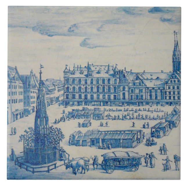 Azulejo Repro Delft Nuremberg Town Square Blue Tile (Frente)