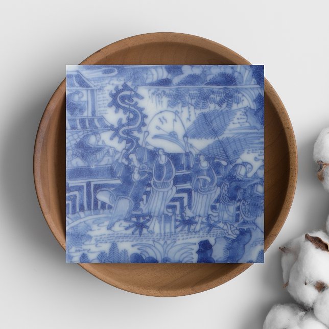 Azulejo Repro Delft Tile Chinoiserie Decoupage Blue White (Repro Delft Tile Chinoiserie Blue and White)