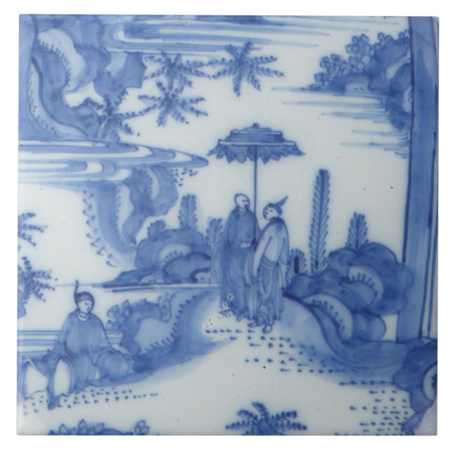 Azulejo Repro Delft Tile Chinoiserie Decoupage Blue White (Frente)