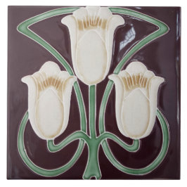 Azulejo Repro Edwardian Art Nouveau Black Tulip Floral Til
