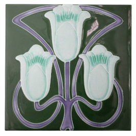 Azulejo Repro Edwardian Art Nouveau Green Tulip Floral Til