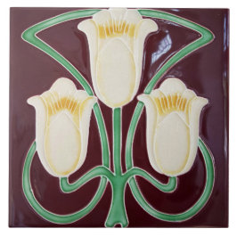 Azulejo Repro Edwardian Art Nouveau Red Tulip Floral