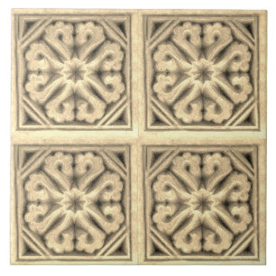 Azulejo Repro Español Maure Floral Pattern Faux relieve T