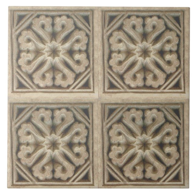 Azulejo Repro Español Maure Floral Pattern Faux relieve Ti (Frente)