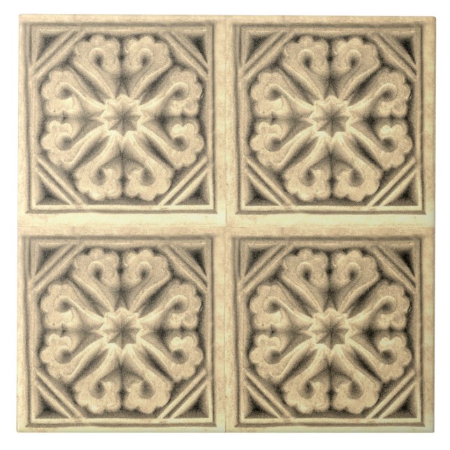 Azulejo Repro Español Maure Floral Pattern Faux relieve Ti (Frente)