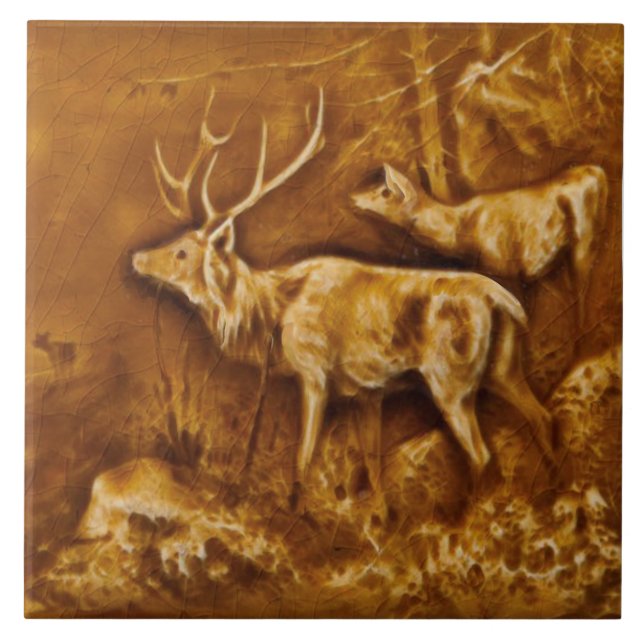 Azulejo Repro Hamilton Art Tile Funciona Faux Relief Elk T (Frente)