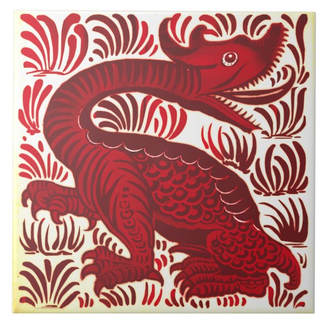 Azulejo Repro Lewis Carrol De Morgan Tile Rojo Jabberwacky (Frente)