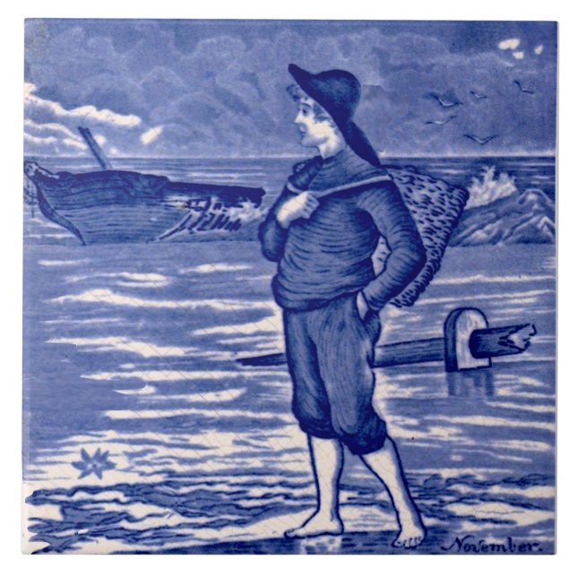 Azulejo Repro Noviembre Meses del Calendario Azul de Boda (Frente)
