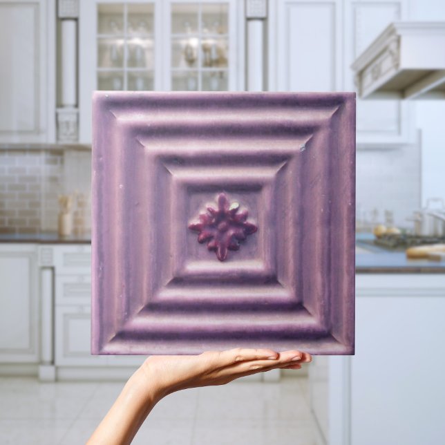 Azulejo Repro Portugal Faux Relief Purple Floral Tile (lavender purple tiles)