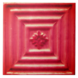 Azulejo Repro Portugal Faux Relief Red Floral Tile