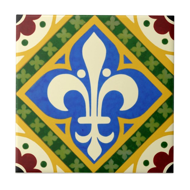 Azulejo Repro Pugin Diseño Gótico Minton TIle c 1865 (Frente)