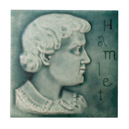 Azulejo Repro Shakespeare Hamlet Retrato Faux Relief Verde
