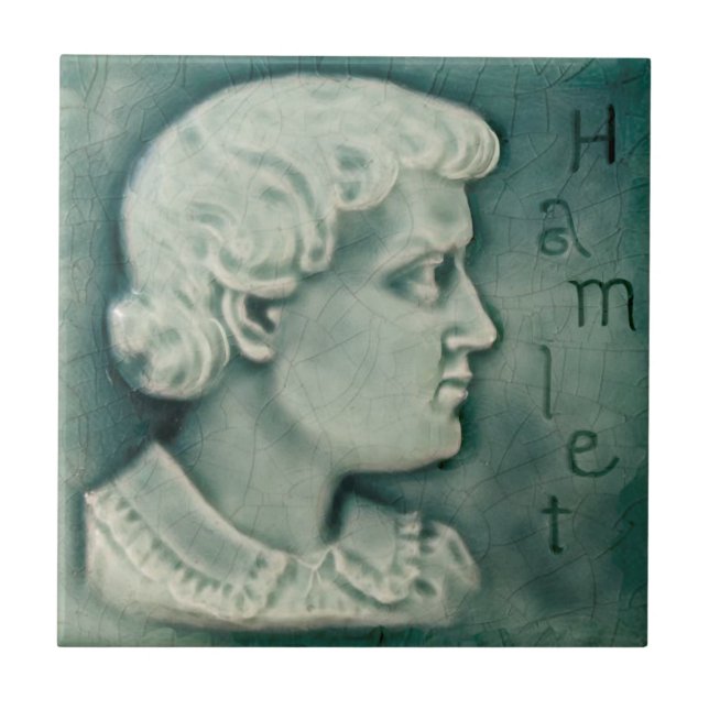 Azulejo Repro Shakespeare Hamlet Retrato Faux Relief Verde (Frente)