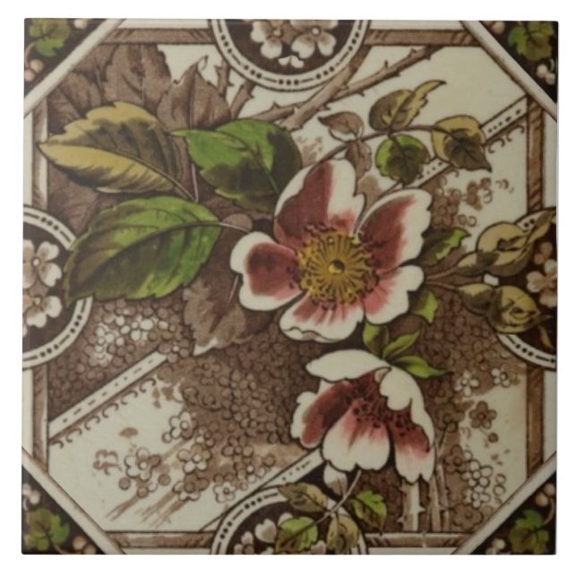 Azulejo Repro Sherwin y Cotton Floral Transferware (Frente)