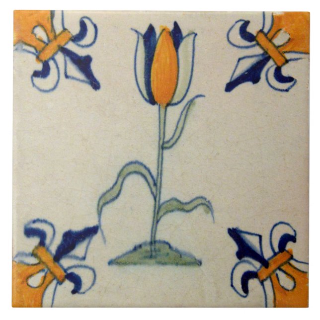Azulejo Repro Tile Tradicional De Tulipán Amarillo Delft (Frente)