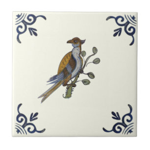 Azulejo Repro Uinusual pájaro pintado a mano de anticuario