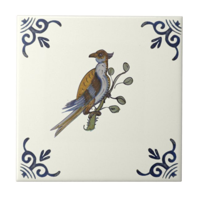 Azulejo Repro Uinusual pájaro pintado a mano de anticuario (Frente)