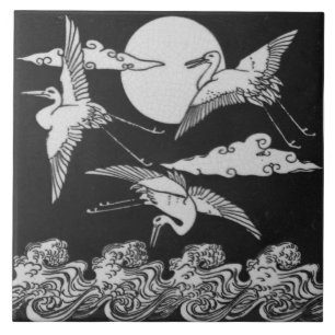 Azulejo Repro Vintage Minton Tile en inglés blanco y negr