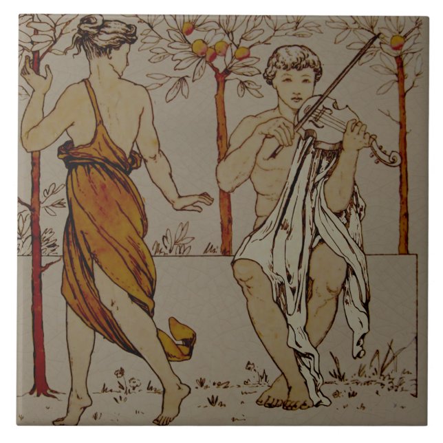 Azulejo Repro Wedgwood Naranja clásico Grove Música de vio (Frente)