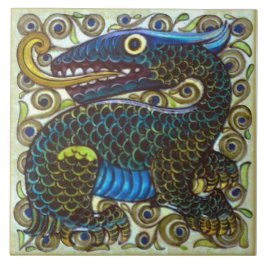 Azulejo Repro Wm De Morgan Colorful Dragon