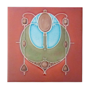 Azulejo Reproducción 1905 Johnson Colorful Art Nouveau