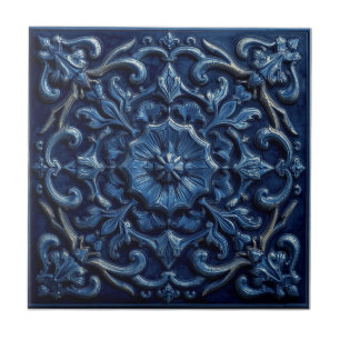 Azulejo Reproducción Azul de Relieve Falso Victoriano de M