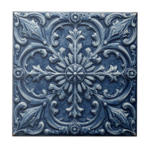 Azulejo Reproducción Azul de Relieve Falso Victoriano de M
