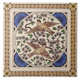 Azulejo Reproducción de aves victorianas y torres y cerdo