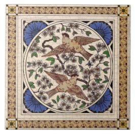 Azulejo Reproducción de aves victorianas y torres y cerdos