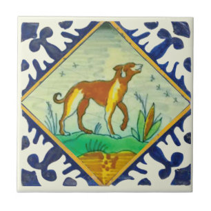 Azulejo Reproducción Delft del Perro pintado a mano del s