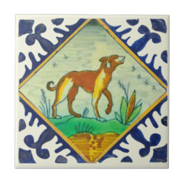 Azulejo Reproducción Delft del Perro pintado a mano del si