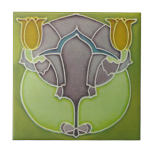 Azulejo Reproducción en tulipanes del Art Nouveau