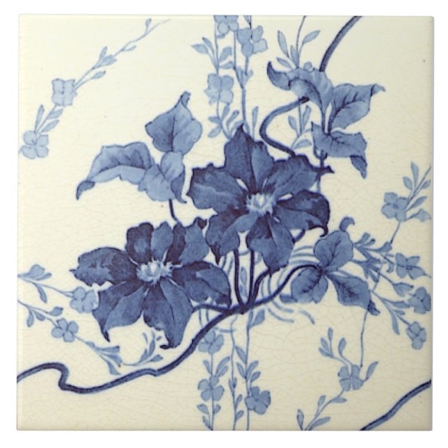Azulejo Reproduction 1898 Design Minton Blue White Floral (Frente)