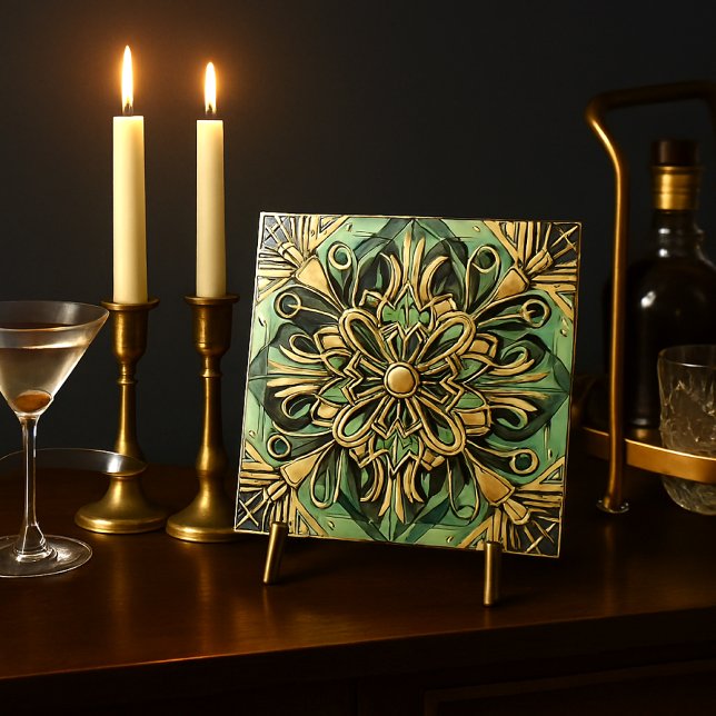 Azulejo Respaldo Art Nouveau / Art Deco Dorado Verde (Subido por el creador)